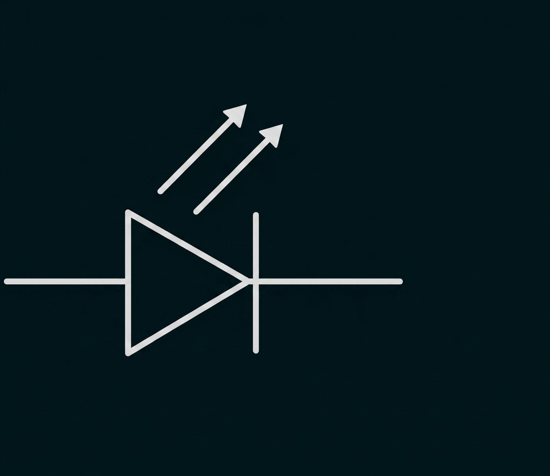 LED-Symbol in einem Schaltkreis mit Pfeilen nach außen