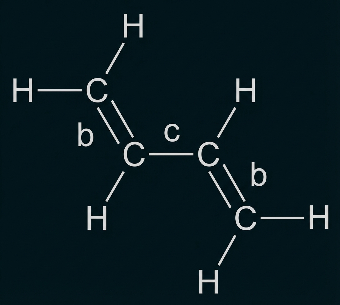 Strukturformel Buta-1,3-dien mit gekennzeichneten Bindungen