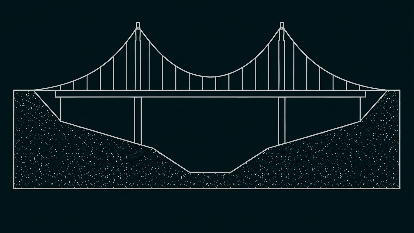 Brückendiagramm einer Hängebrücke über einer Schlucht