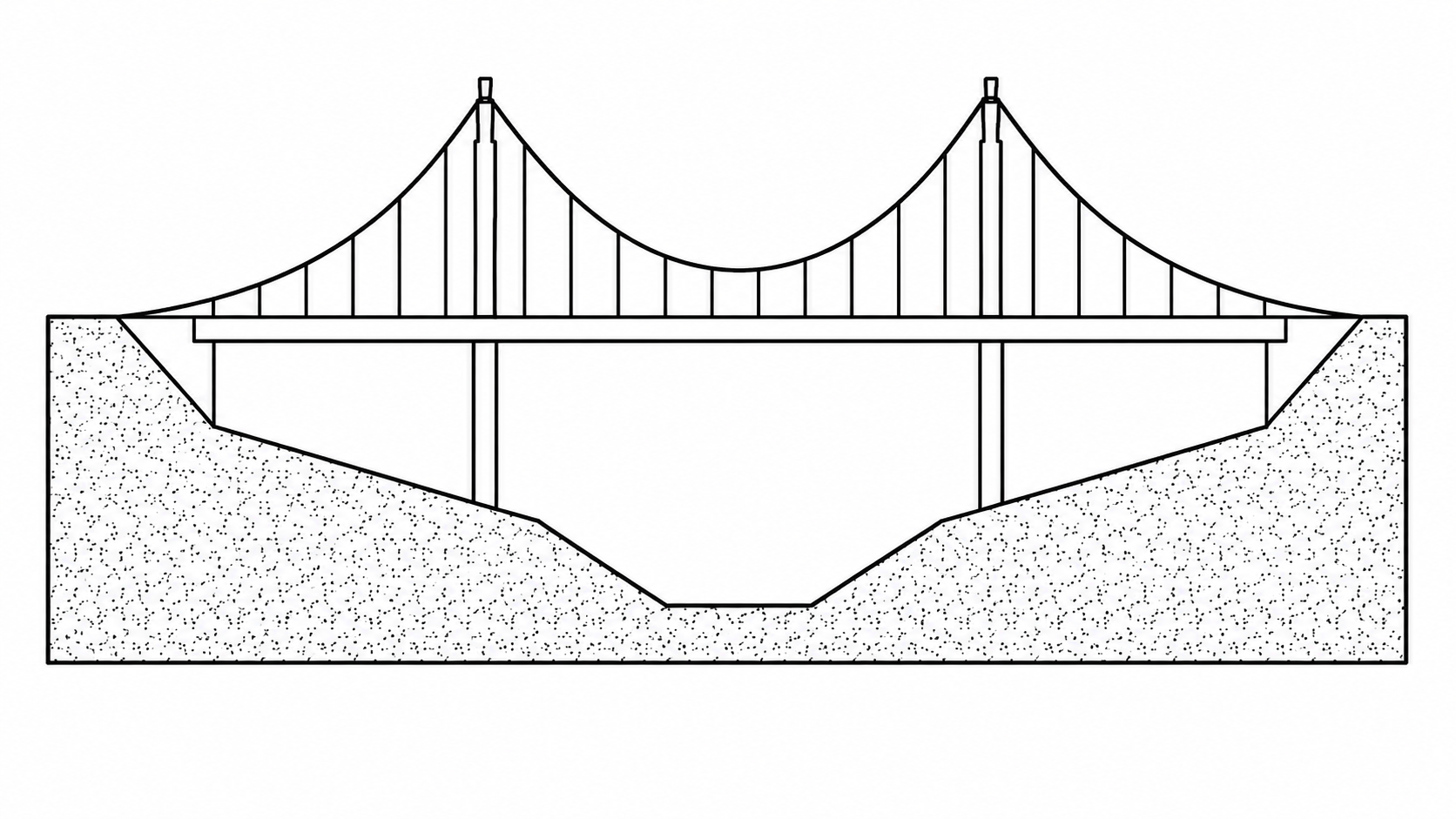 Brückendiagramm einer Hängebrücke über einer Schlucht