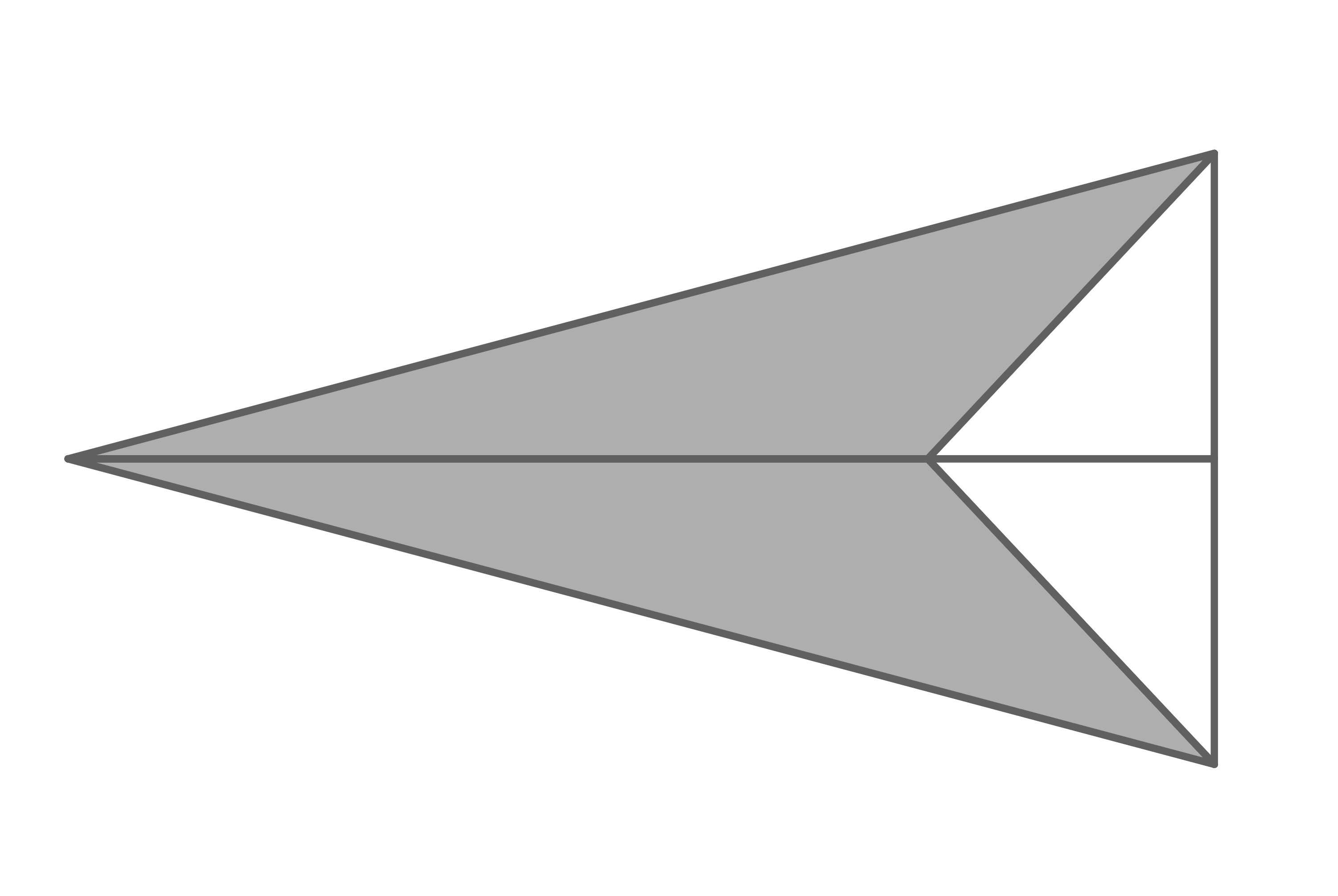 Grafik eines grauen, geometrischen Objekts in Form eines Dreiecks mit klaren Linien.