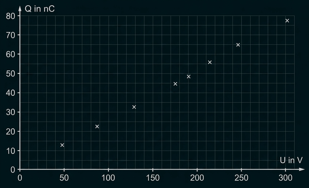 Streudiagramm mit Q in nC gegen U in V.