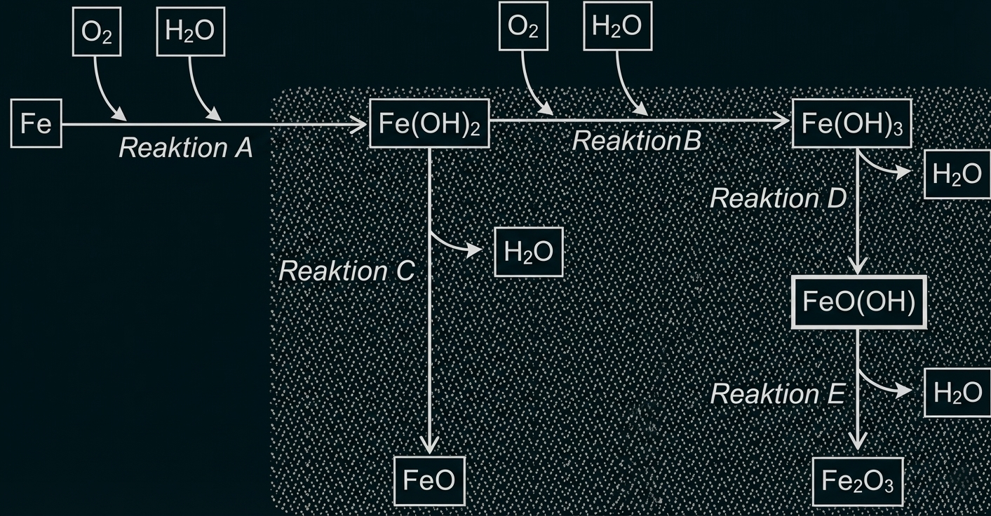 Reaktionen beim Rosten Eisenoxid