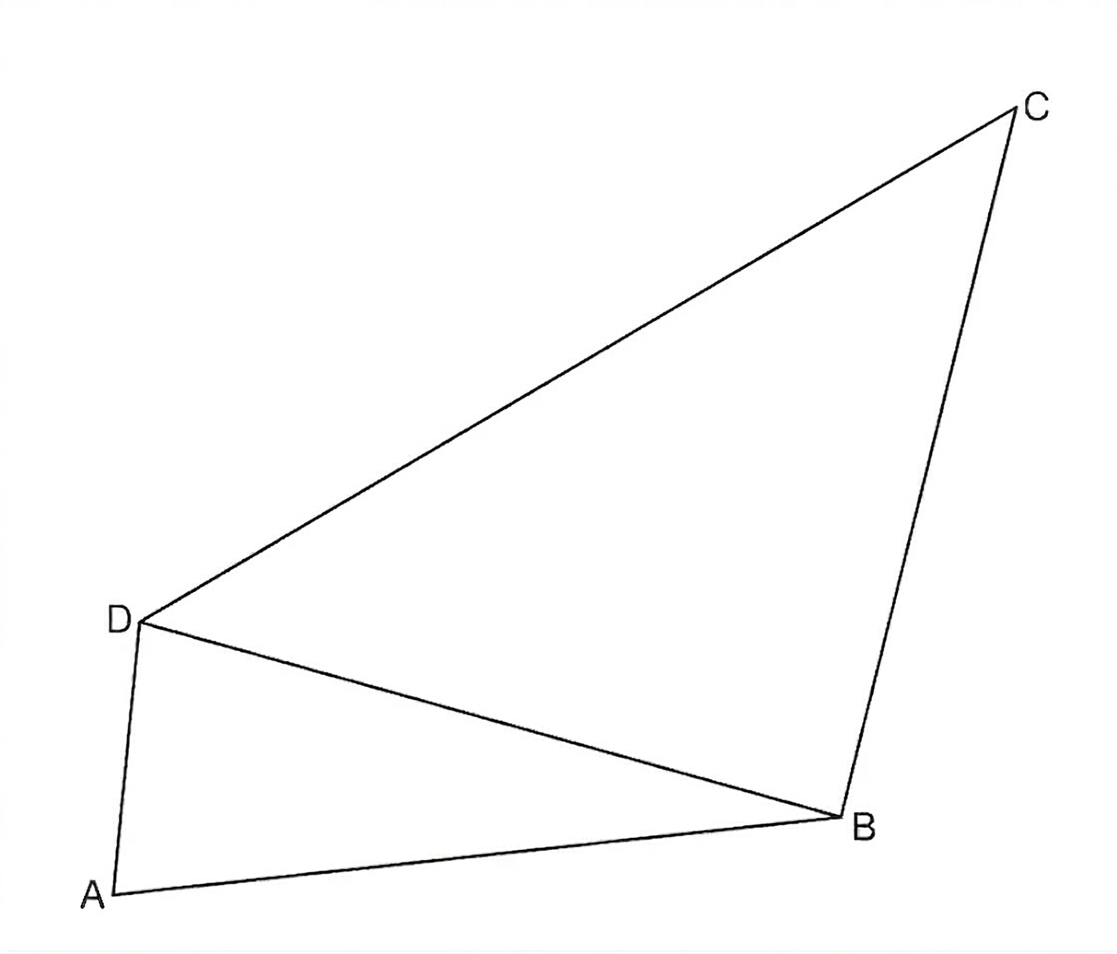 Skizze eines Vierecks ABCD mit Diagonale DB
