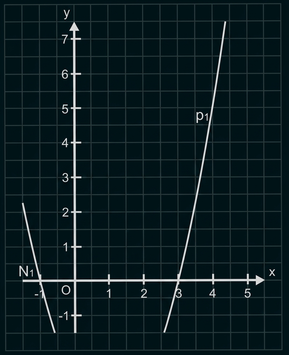 Graph einer Parabel im Koordinatensystem mit den Punkten N1 und P1.
