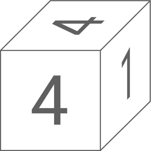 Ein Würfel mit den Zahlen 4 und 1 auf den Seiten.