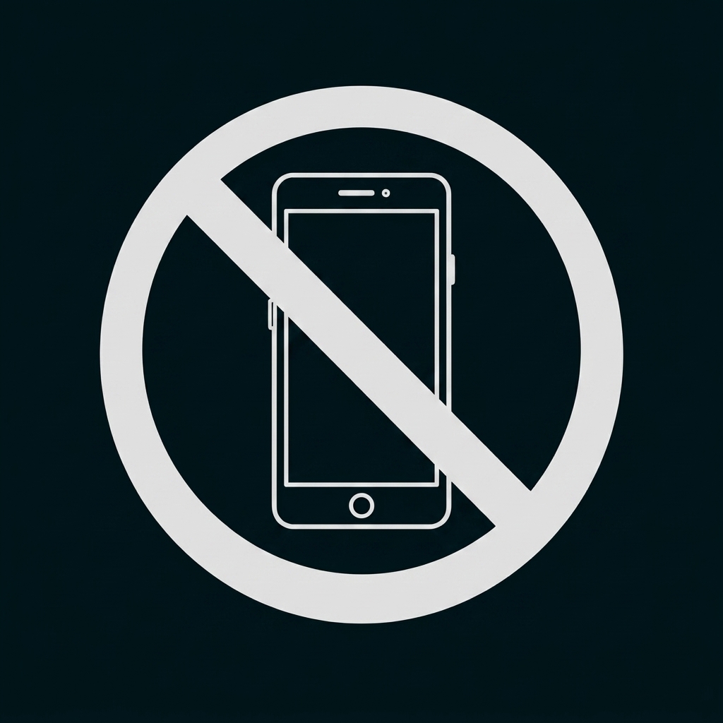 Verbotsschild mit durchgestrichenem Smartphone, Handynutzung nicht erlaubt.