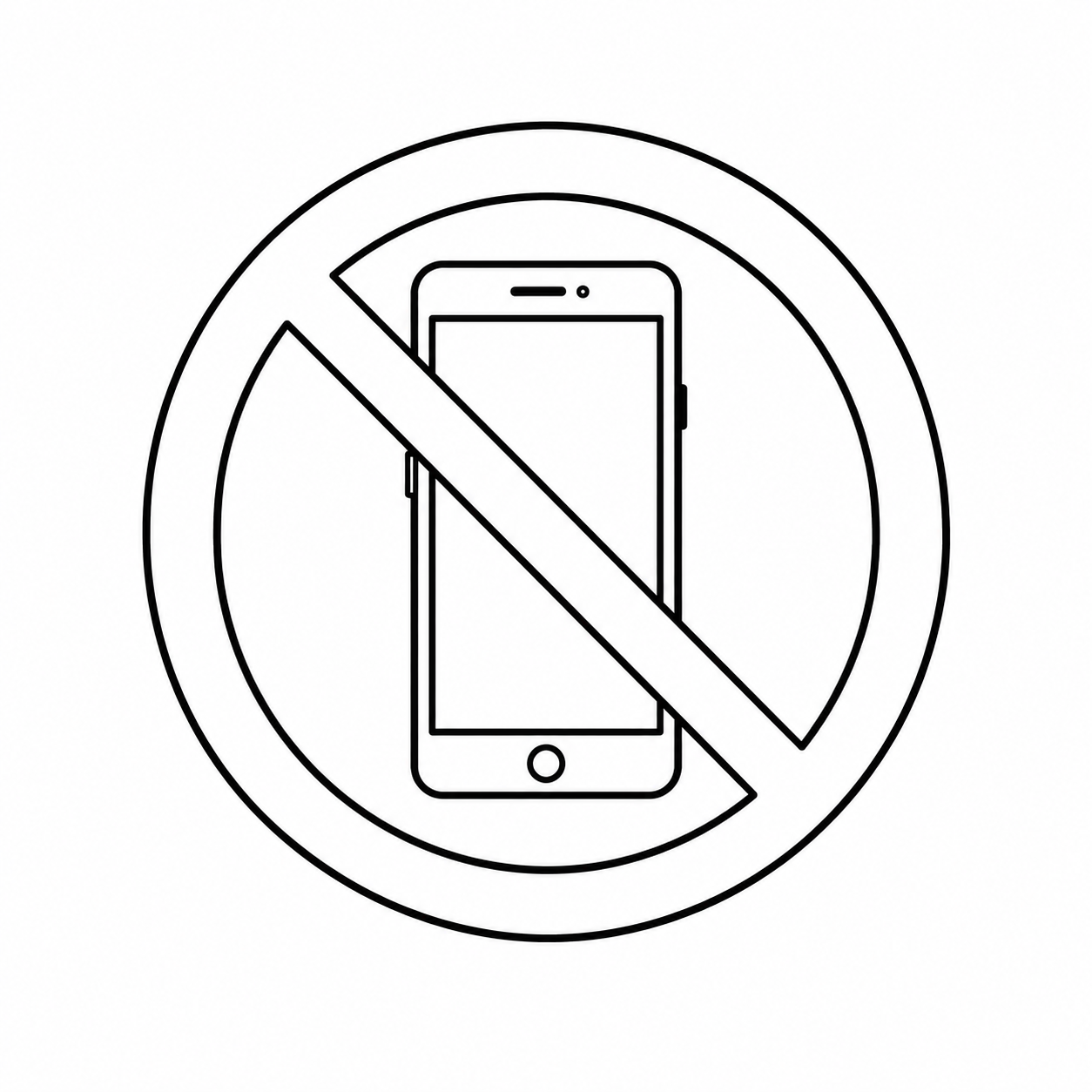 Verbotsschild mit durchgestrichenem Smartphone, Handynutzung nicht erlaubt.