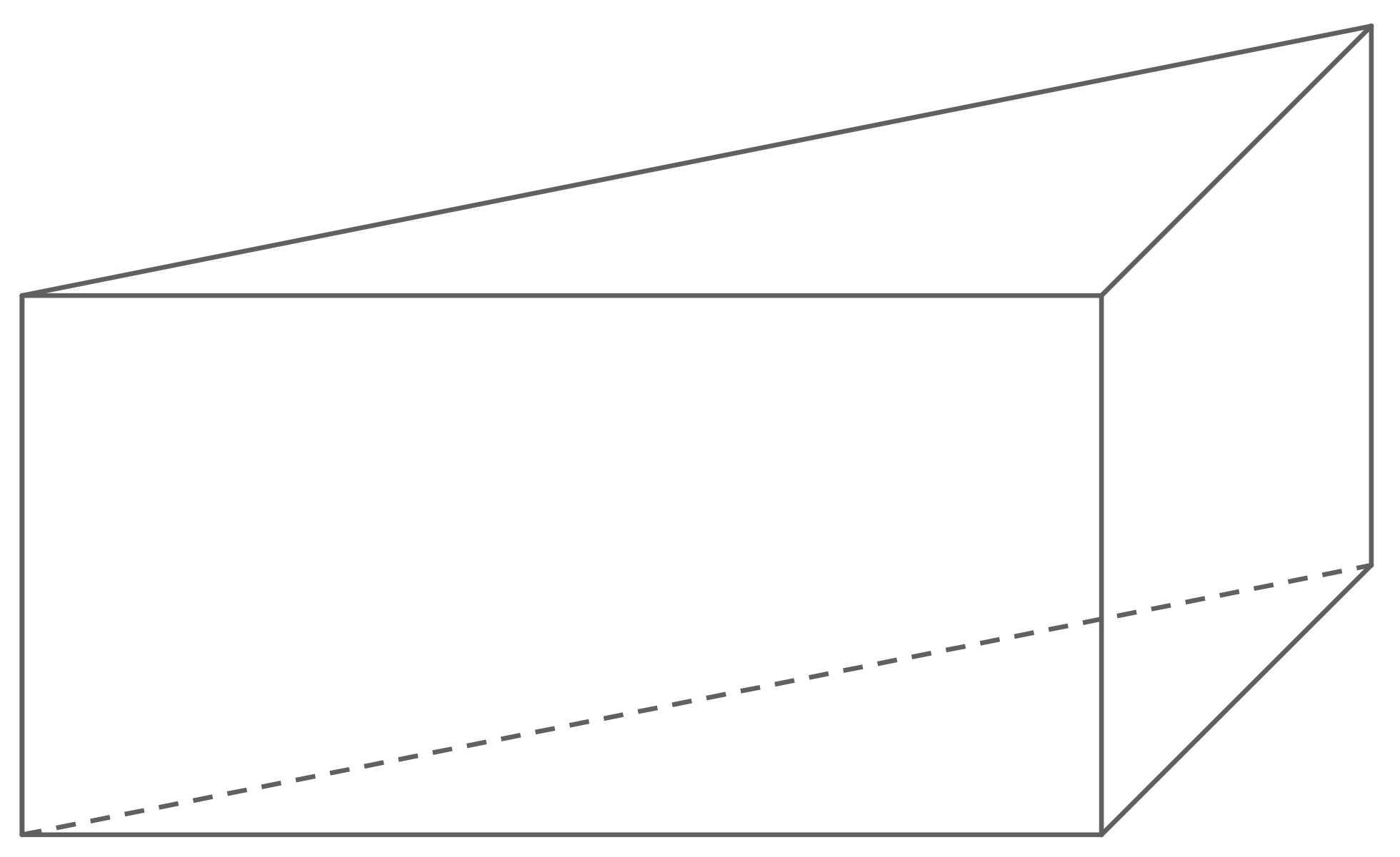 Schlichte Skizze eines schrägen Quaders mit gepunkteter Diagonale im Inneren.