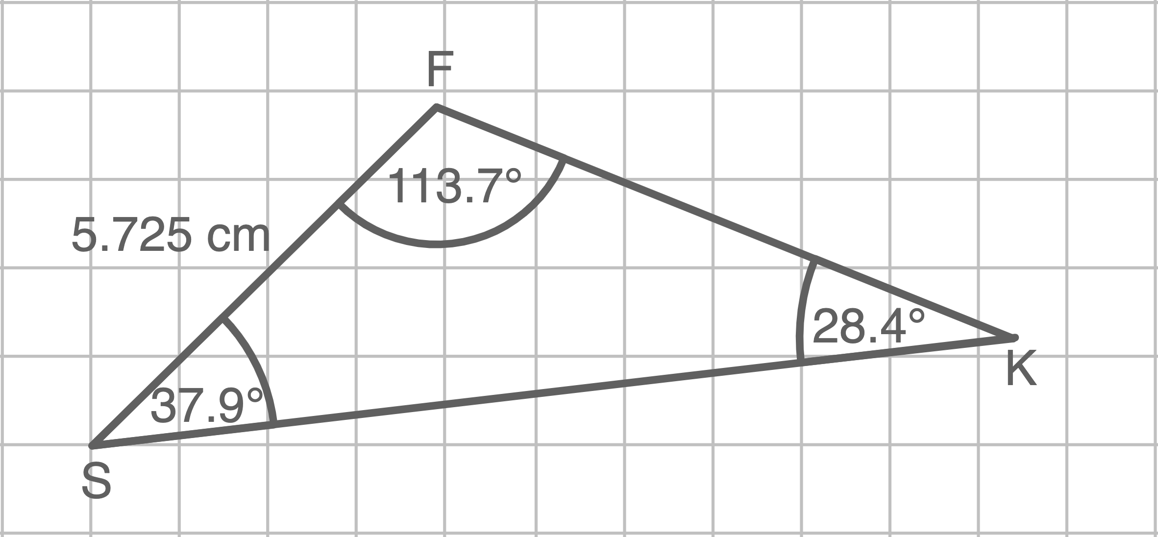 Geometrisches Diagramm eines Dreiecks mit Seitenlängen und Winkeln.