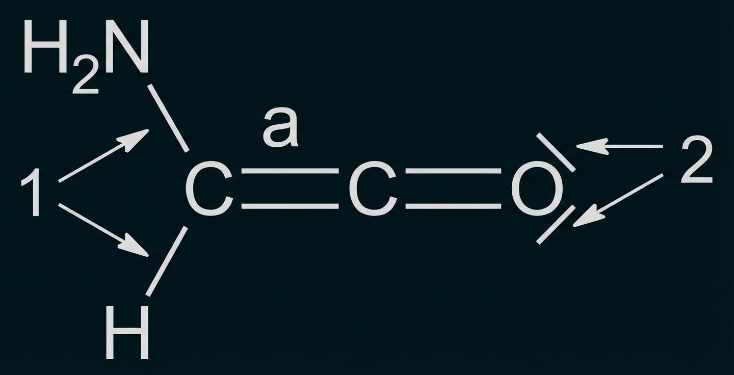 Strukturformel Aminoketen mit markierten Elektronenpaaren
