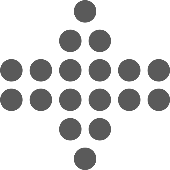 Grau gefüllte Punkte, symmetrisch zu einem Kreuz angeordnet