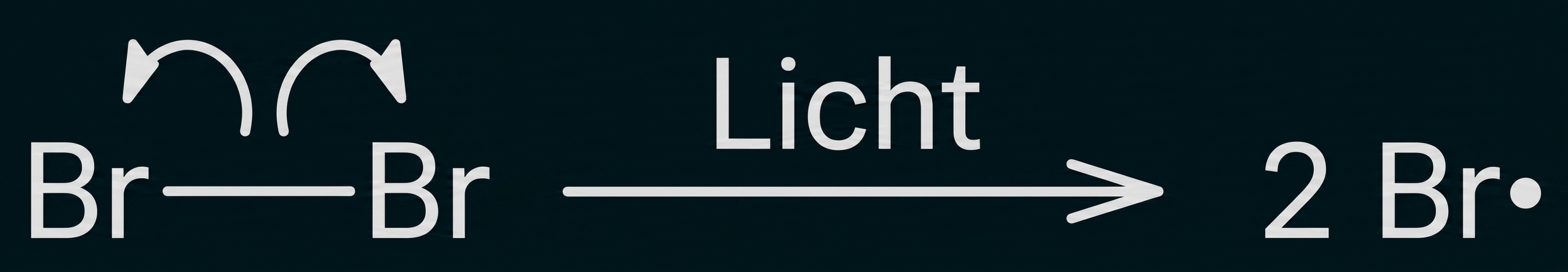 Schematische Darstellung: Br–Br spaltet sich durch Licht in zwei Bromradikale.