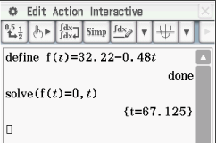 Screenshot einer mathematischen Software mit einer Funktionsdefinition und einer Lösungsberechnung.