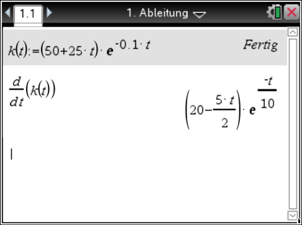 Mathematische Gleichung zur Ableitung einer Funktion mit Exponentialausdruck.
