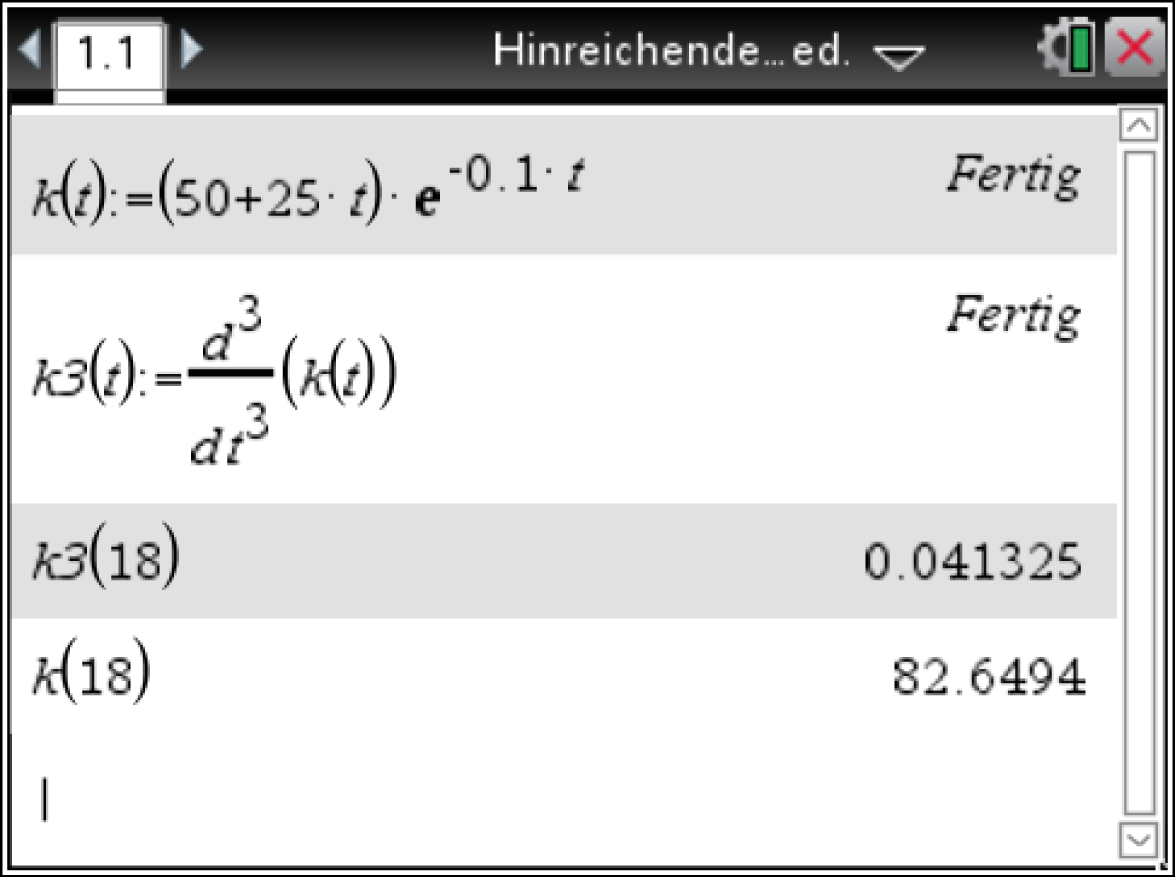 Mathematische Formeln und Berechnungen in einem Textfeld. Ergebnisse für k3(18) und k(18).