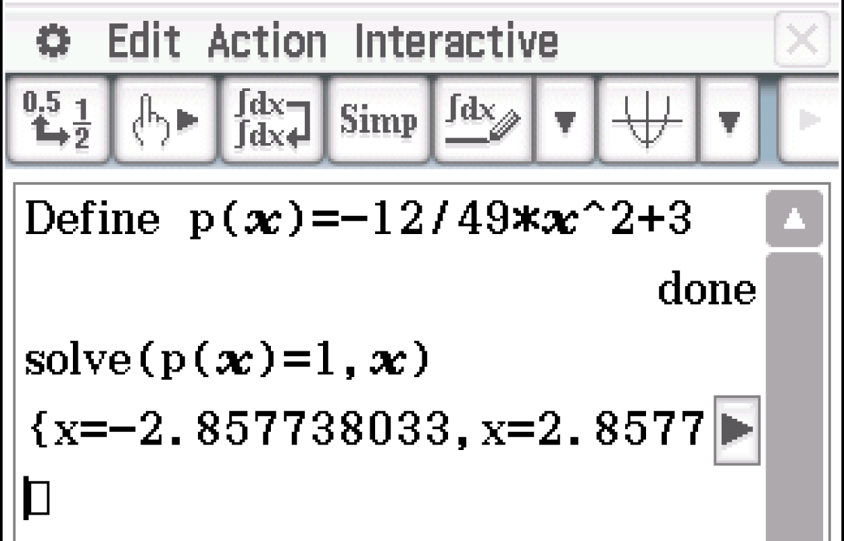 Mathematische Berechnungen in einer Software, die eine Funktion definiert und Lösungen für eine Gleichung findet.