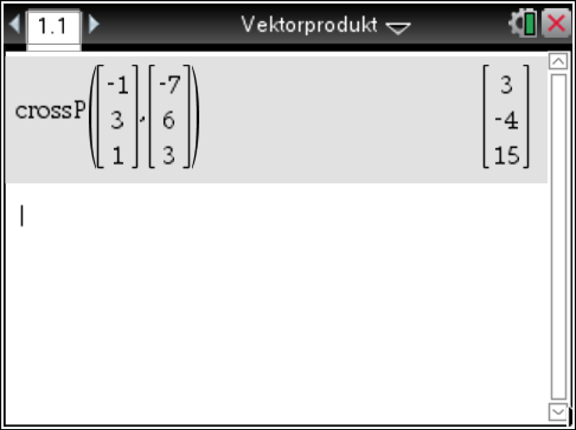 Mathematische Darstellung eines Vektorprodukts in einer Softwareanwendung.