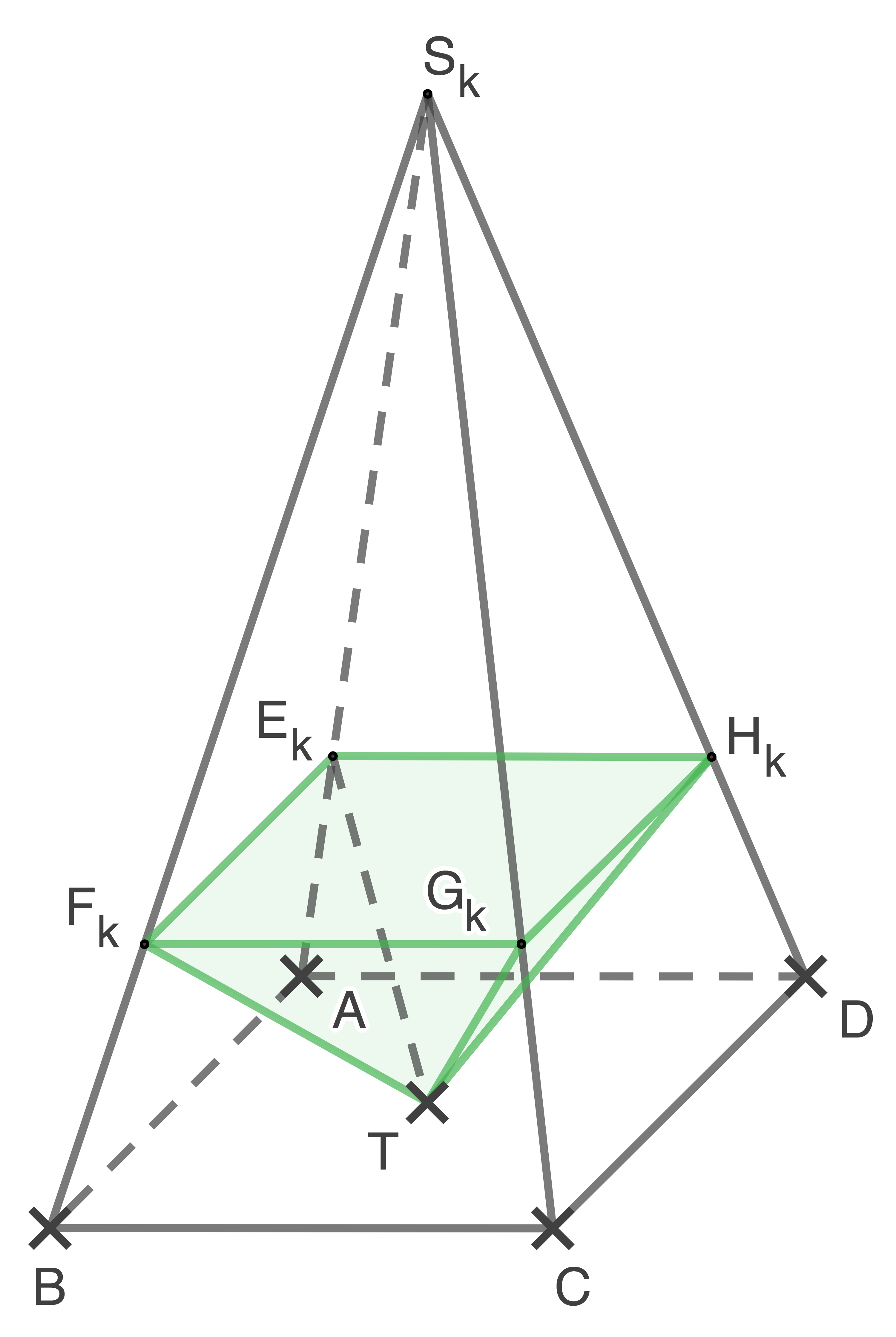 Geometrische Darstellung eines dreidimensionalen Körpers mit verschiedenen Punkten und Linien.