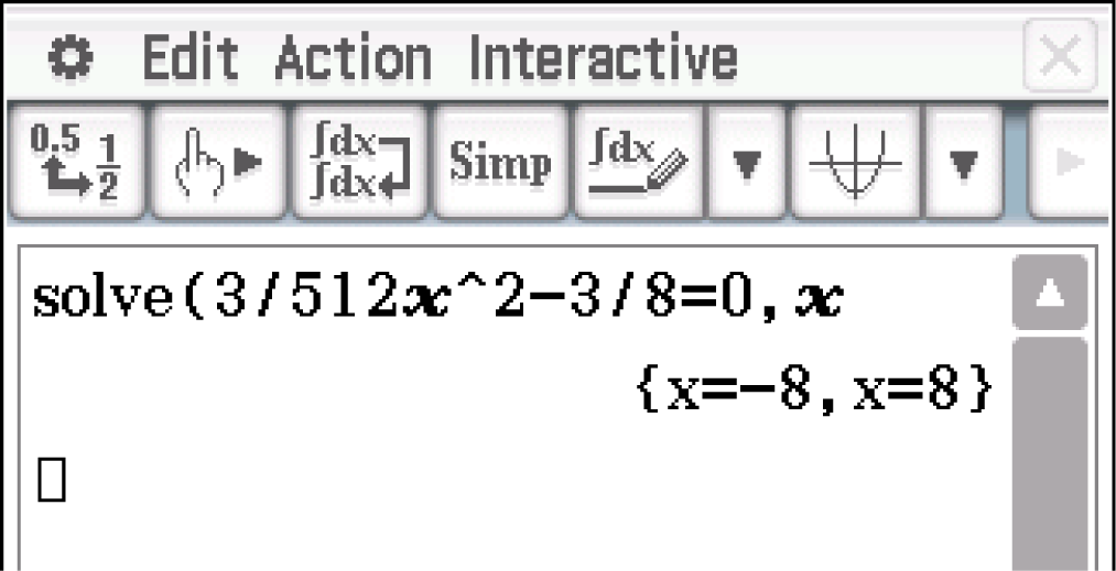 Mathematische Software zeigt eine Gleichung und deren Lösungen für x an.