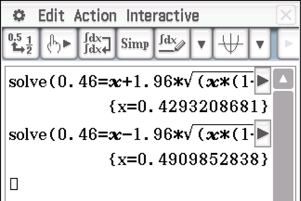 Mathematische Gleichungen zur Lösung von x mit Berechnungen in einer Softwareansicht.