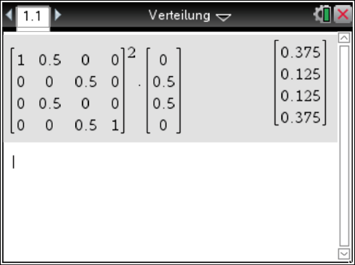Mathematische Matrixdarstellung mit Werten und Berechnungen in einem Programmfenster.
