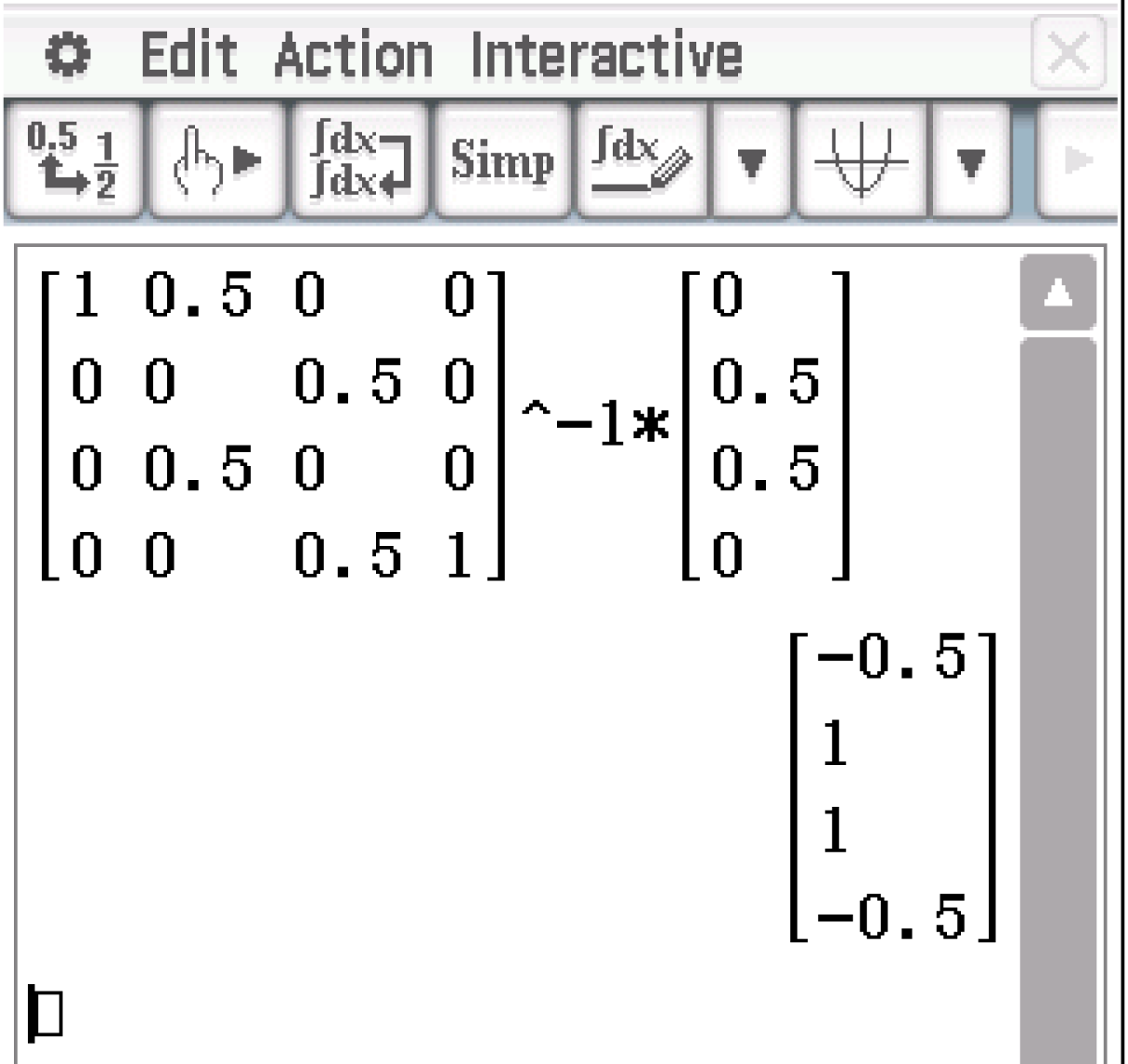 Mathematische Darstellung einer Matrixtransformation mit Zahlen und Operationen.