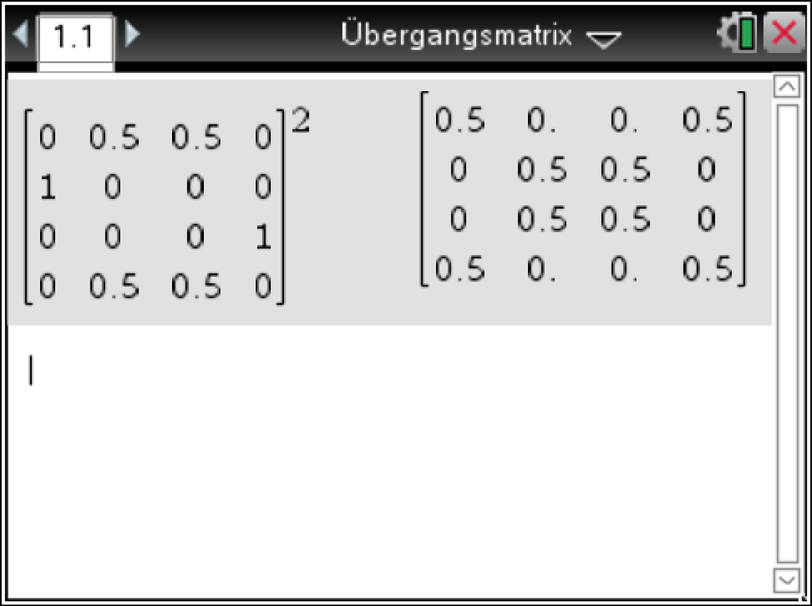 Darstellung einer Übergangsmatrix in einer mathematischen Software.
