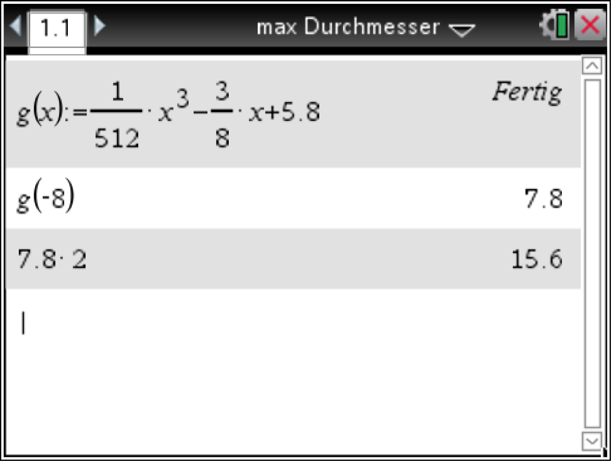 Mathematische Berechnungen mit einer Funktion und ihren Werten. Ergebnisse werden angezeigt.