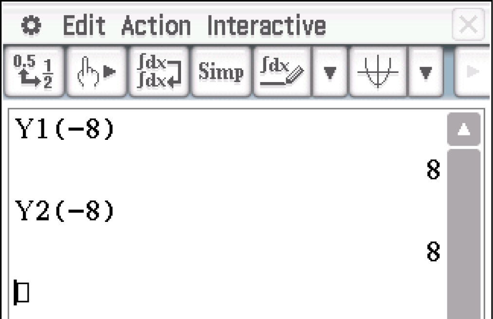 Bildschirmansicht eines mathematischen Programms mit Funktionen Y1 und Y2.