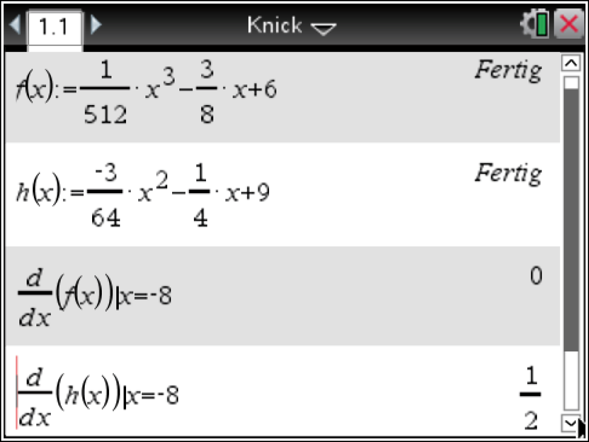 Mathematische Funktionen und Ableitungen dargestellt in einer Softwareanwendung.