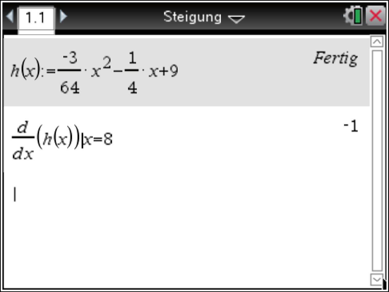 Mathematische Gleichung mit Ableitung und Funktion h(x) auf einem Bildschirm.