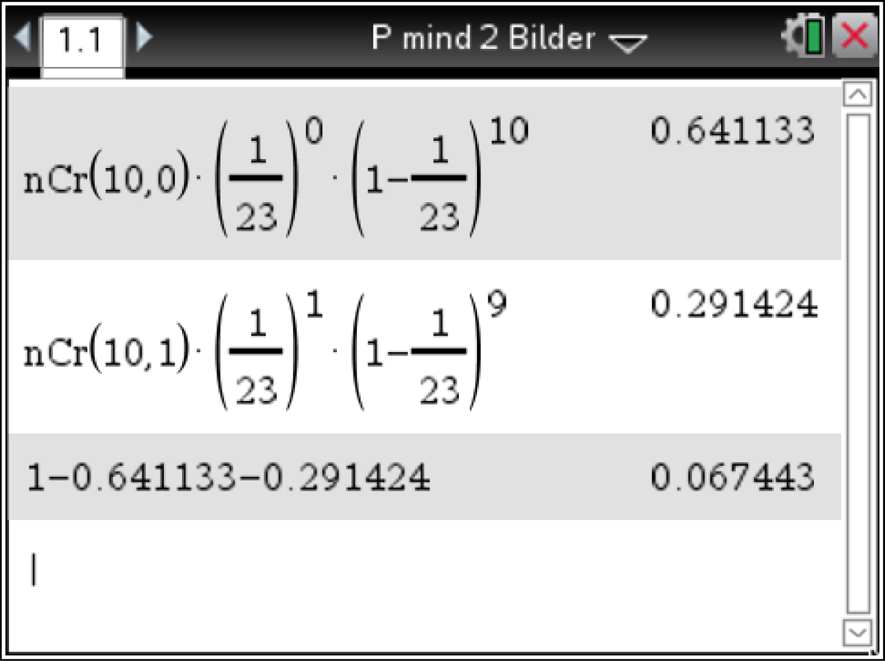 Mathematische Berechnungen mit Kombinationen und Wahrscheinlichkeiten, dargestellt in einem Textformat.