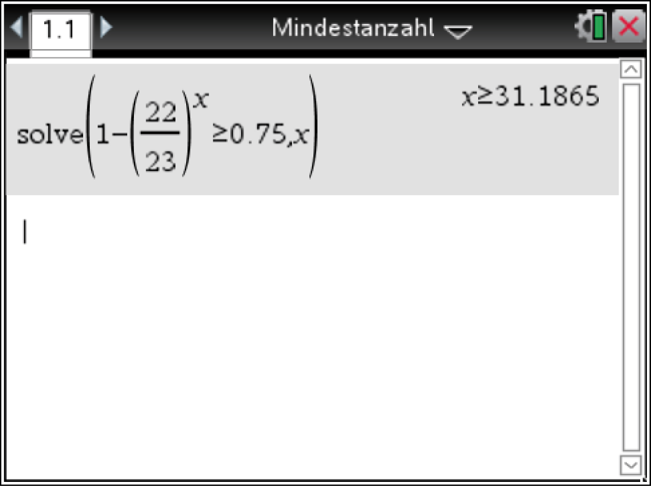 Mathematische Gleichung zur Lösung einer Ungleichung mit einem Ergebnis.