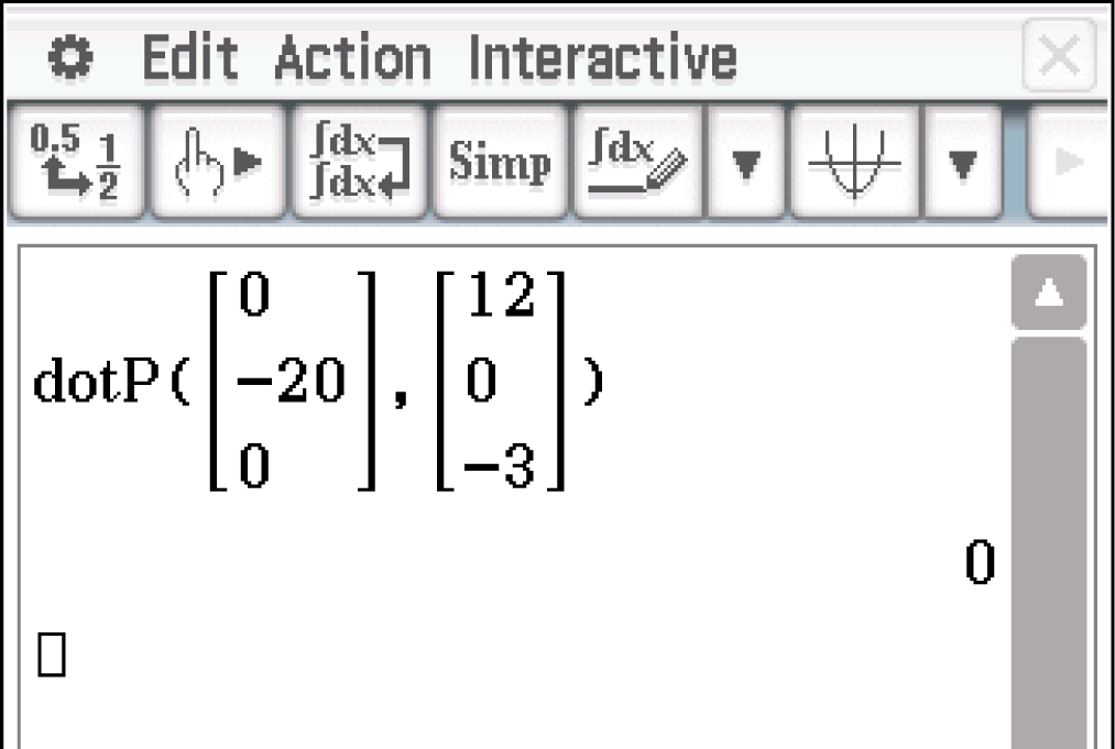 Mathematische Darstellung einer Berechnung mit Vektoren und dotP.