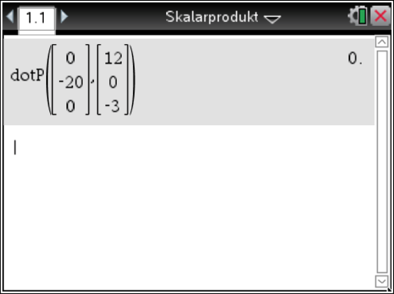 Mathematische Darstellung eines Skalarprodukts in einer Softwareanwendung.