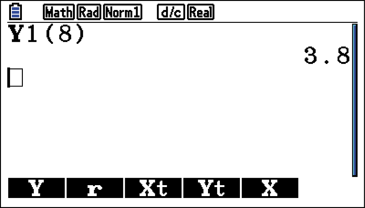 Grafik eines mathematischen Displays mit verschiedenen Optionen und einer Zahl 3.8.