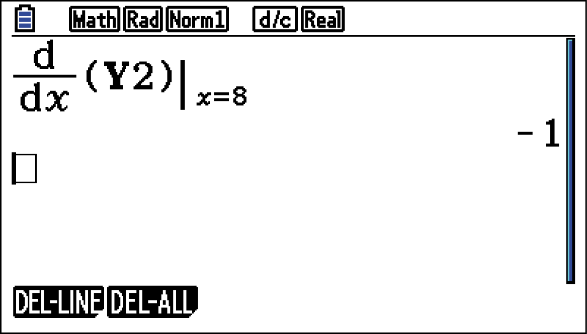 Mathematische Ableitung mit Eingabe und Ergebnis auf einem grafischen Taschenrechner.