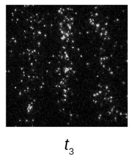 nrw abi physik lk 2022 ht 2 abbildung 4 interferenzmuster einzelner farbstoffmoleküle zu vier verschiedenen zeitpunkten t3
