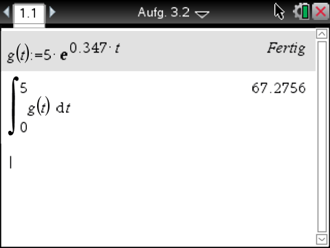 Mathematische Gleichung mit Integral und grafischer Darstellung in einem digitalen Arbeitsblatt.