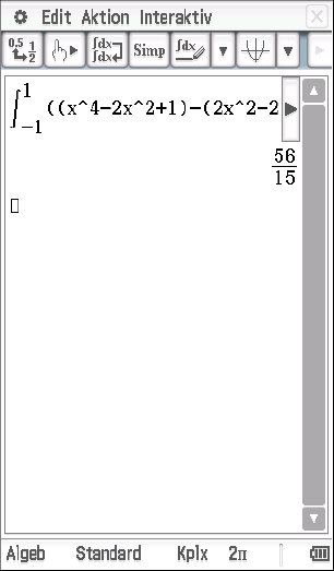 Mathematische Software zeigt eine Integrationsberechnung mit Formeln und Ergebnissen.