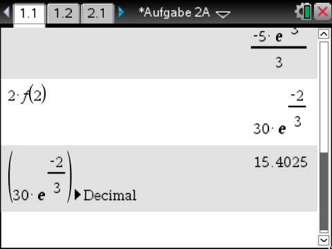 Mathematische Aufgabe mit Berechnungen und Ergebnissen in einer Softwareanwendung.