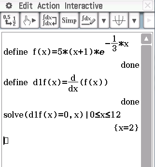 Code-Darstellung zur Definition und Ableitung einer Funktion sowie zur Lösung einer Gleichung.