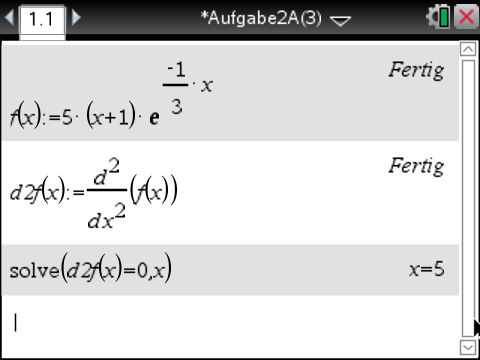 Mathematische Berechnungen in einer Software, inklusive Ableitungen und Lösungen.