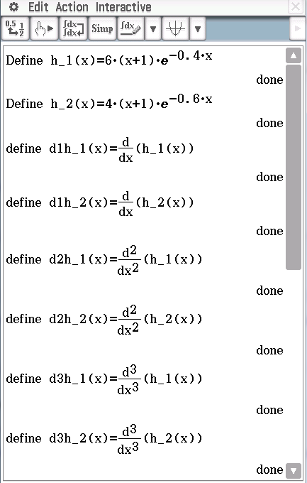 Mathematische Ausdrücke zur Definition von Funktionen und deren Ableitungen in einer Software.