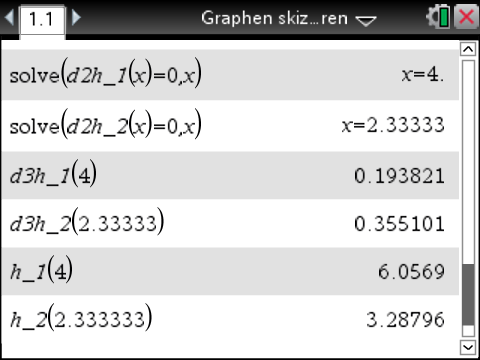 Screenshot einer Berechnung mit verschiedenen Werten und Lösungen in einer mathematischen Software.