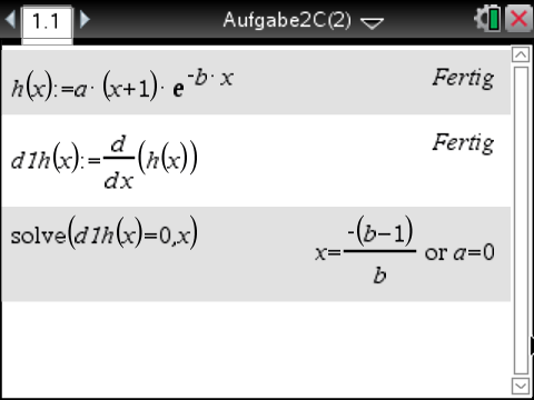 Mathematische Gleichungen und Berechnungen zur Ableitung und Lösung in einer Softwareanwendung.