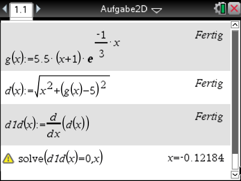 Mathematische Aufgaben in einer Software, die Funktionen und Ableitungen zeigt. Ergebnisse und Berechnungen sind sichtbar.