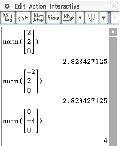 Mathematische Berechnungen zur Norm von Vektoren mit Ergebnissen.