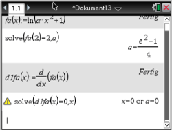 Screenshot eines mathematischen Softwareprogramms mit Gleichungen und Berechnungen.